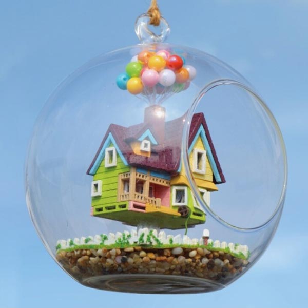 DIY House Flying House Glass Ball With Lamp Handmade Wooden Toys