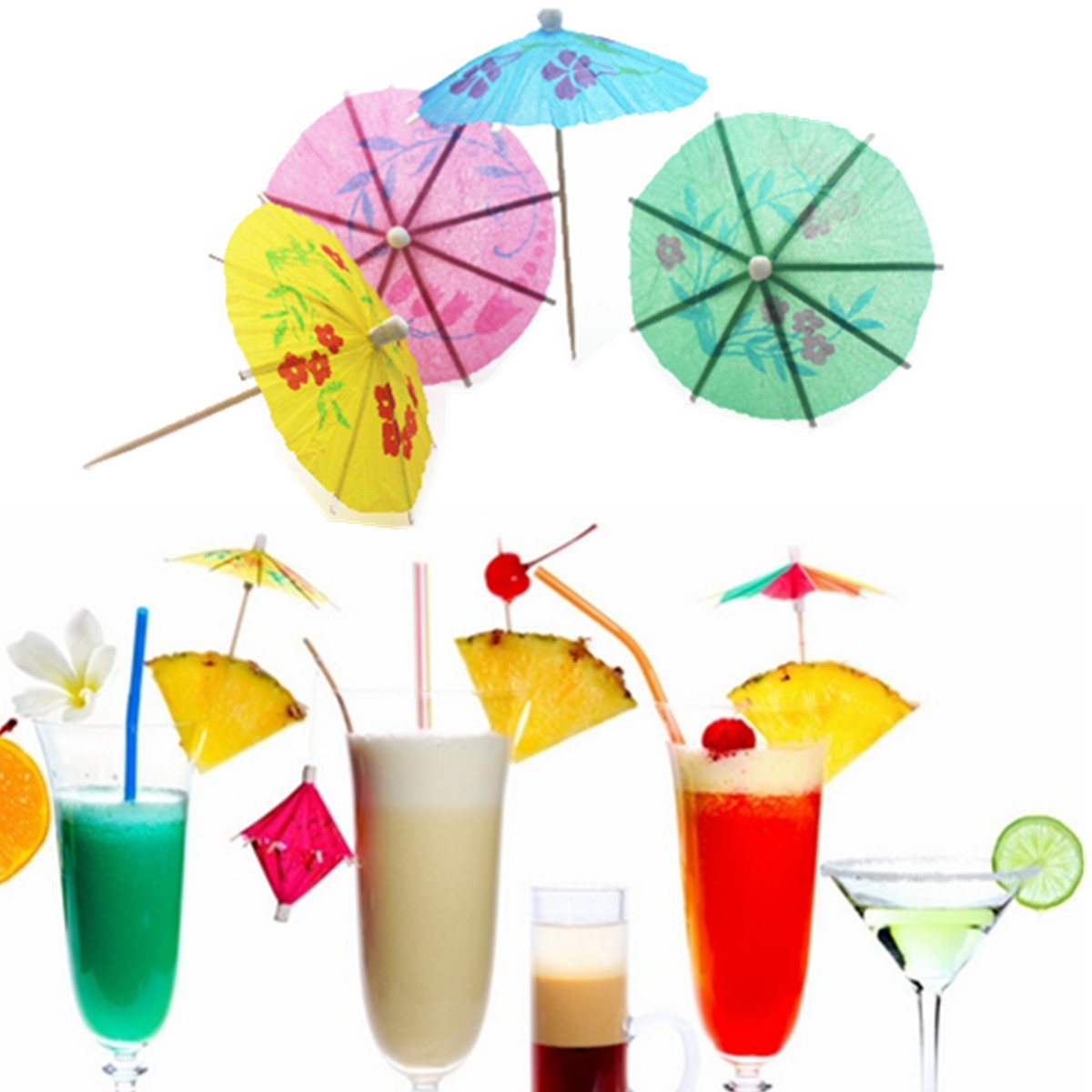 20PCS Party Paper Parasol Umbrellas Toothpick Wedding Luau Cocktail Drinks