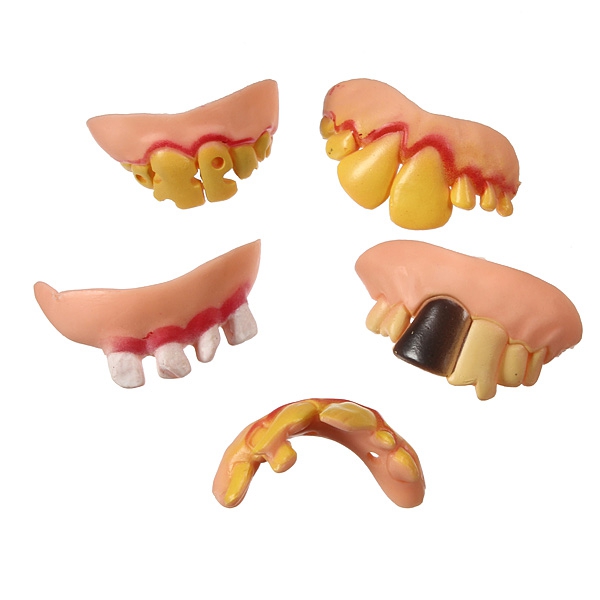 5pcs Mix Style Funny Ugly Fake Teeth Halloween Party Trick Prop