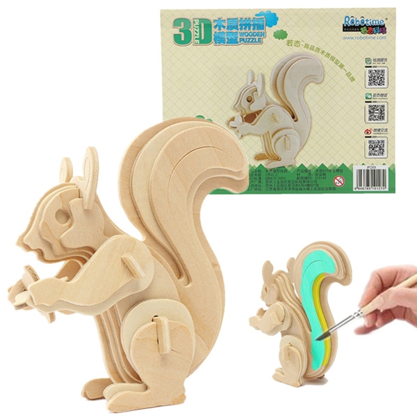 3D Jigsaw Puzzle Wooden Wisdom Animal Squirrel Educational Toy