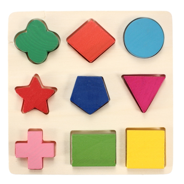 Wooden 9 Shapes Plate Colorful Toy Building Blocks Educational Bricks
