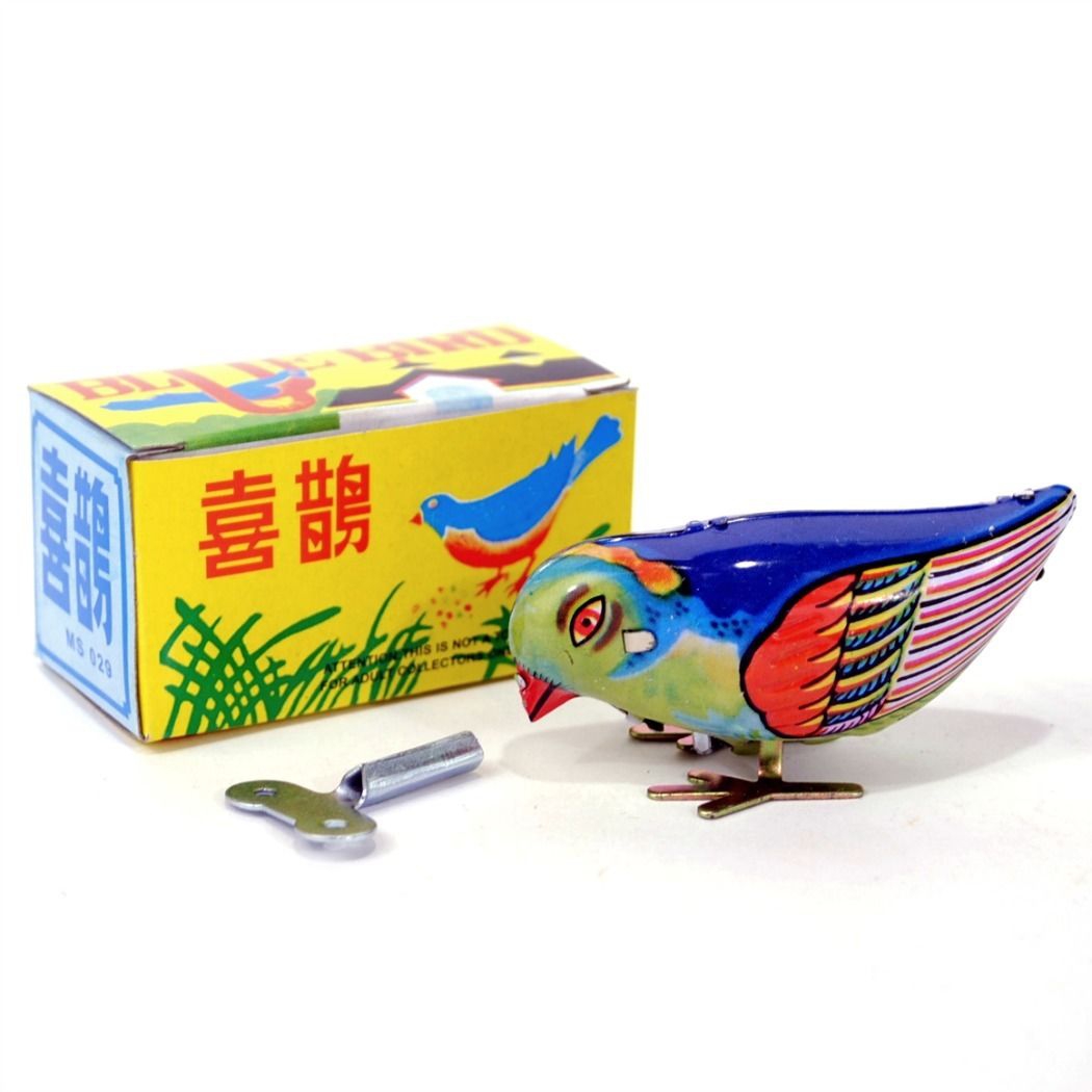 Vintage Wind-Up Bird Pecking Tin Mechanical Toy