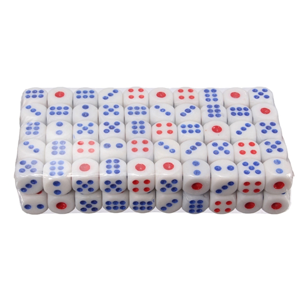 100 Pcs Standard White 10mm Game Dice Blue RED Party Bar Supply