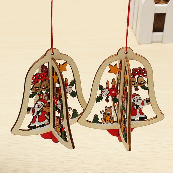 2PCS Christmas Decoration Charm Wood Bell Christmas Tree Accessories