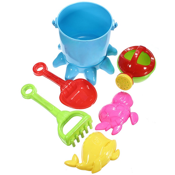 7 PCS Kids Octopus Bucket Spade Rake Pot Sand Water Beach Tools Toy