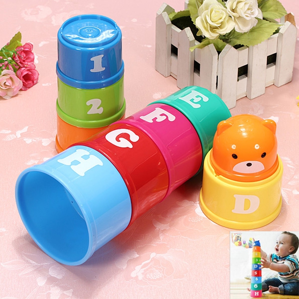 9 Stacking Stacks Nest Tower Cups Count Number Letter Toy For Toddler 