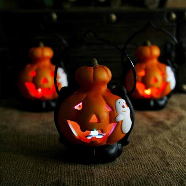 Halloween Decoration Pumpkin LED Color Lights Black Cat Ghost Witch