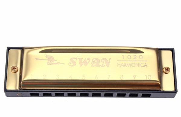 Swan Key Of C 10 Hole 20 Tone Diatonic Harmonica Golden