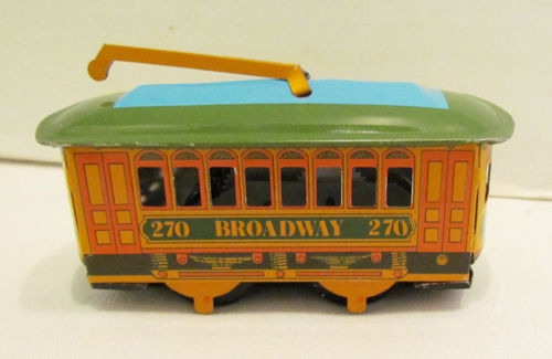 Vintage Wind Up Tin Toy Clockwork Spring Trolley Bus Toy Cable Car Toy