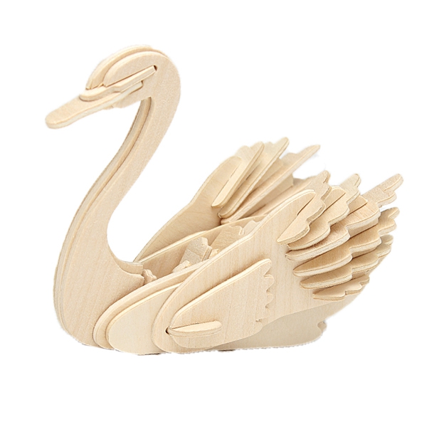 3D Animal Swan Model Wooden Puzzle DIY Woodcraft Kit Handmade