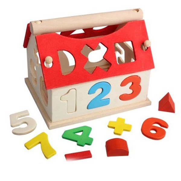 Wooden Toys House Digital Number Kids Building Educational Blocks