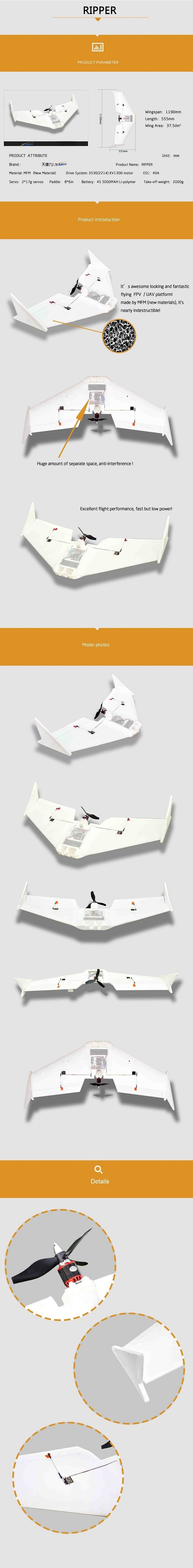 X-uav Ripper 1190mm Wingspan MFM FPV RC Plane Aircraft Kit