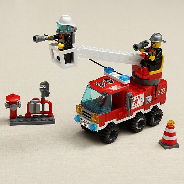 Enlighten Single Bridge Fire Engine Truck With Aerial Ladder Blocks Gift Toy NO.903