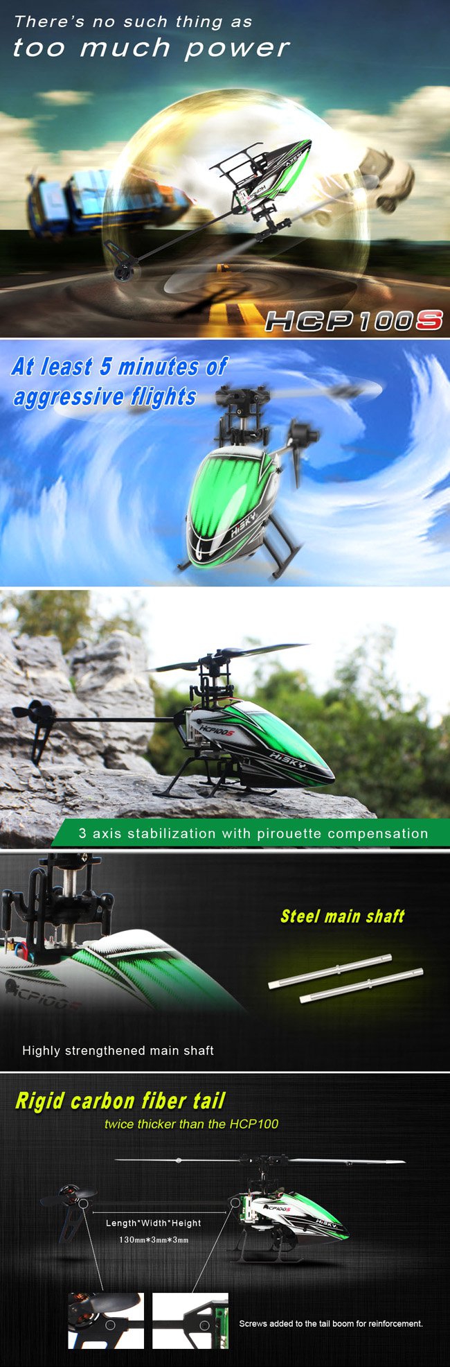 Hisky HCP100S 6CH 2.4Ghz Dual Brushless RC Helicopter With New X-6S