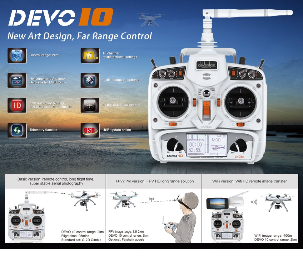 Walkera Devention DEVO 10 2.4GHz 10ch Telemetry RC Transmitter 