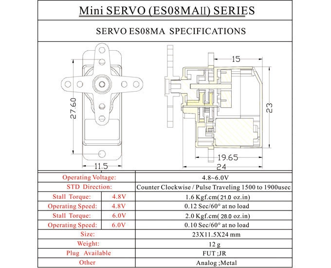 EMAX ES08MA II 12g Mini Metal Gear Analog Servo for RC Model