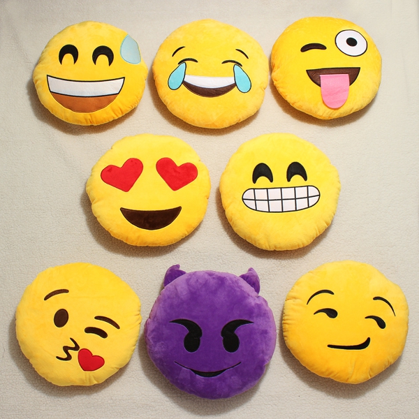 Emoji Smiley Emoticon Yellow Round Cushion Pillow Soft Toy