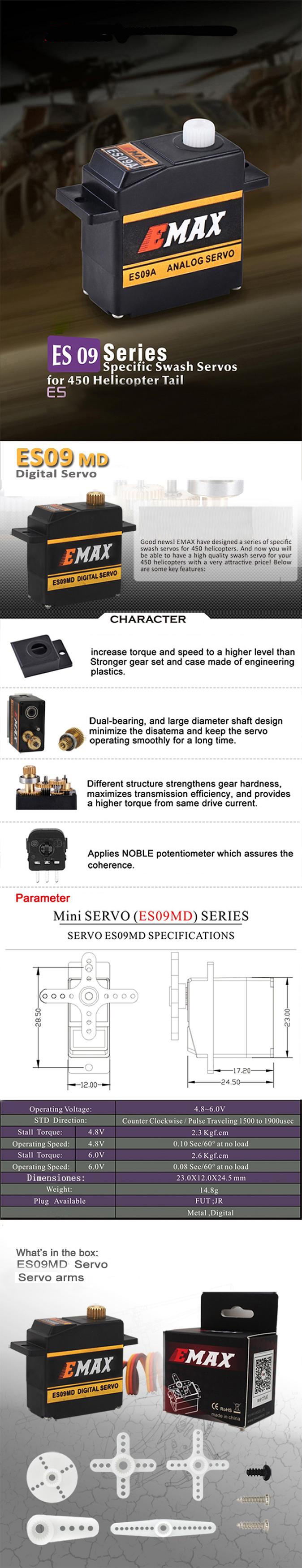 EMAX ES09MD Digital Swash Servo For 450 Helicopter With Metal Gear