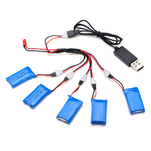 H107C-004 5x3.7V 380mAh Battery 2 to 5 Cable USB Charging Cable 