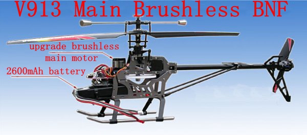 WLtoys V913 Main Brushless RC Helicopter BNF With 2600mAh Battery