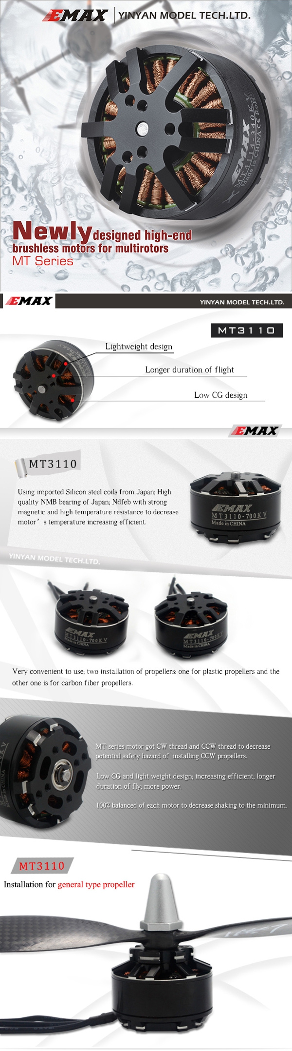 Emax MT3110 480KV 700KV Brushless Motor For RC Multirotor