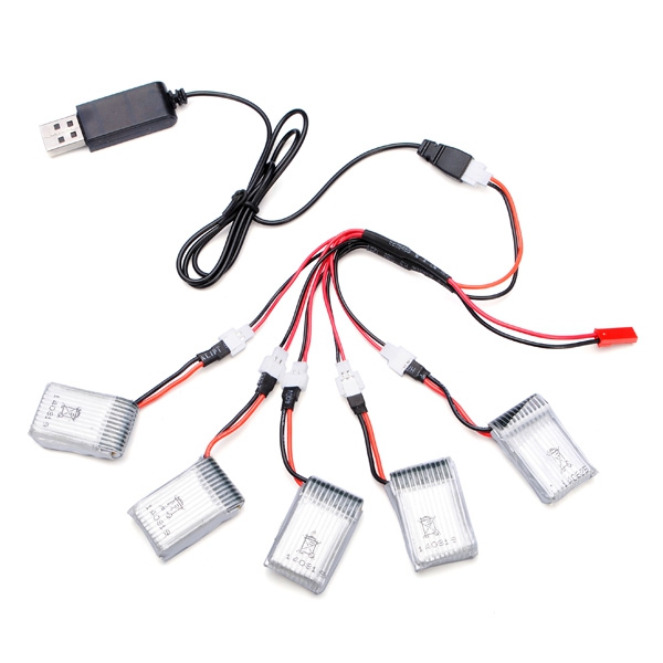 H107C-002 5x3.7V 240mAh Battery 2 to 5 Cable USB Charging Cable 