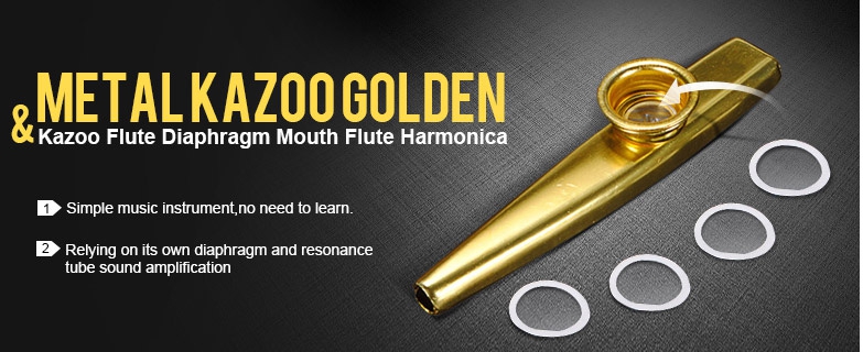 Metal Kazoo Golden & Kazoo Flute Diaphragm Mouth Flute Harmonica