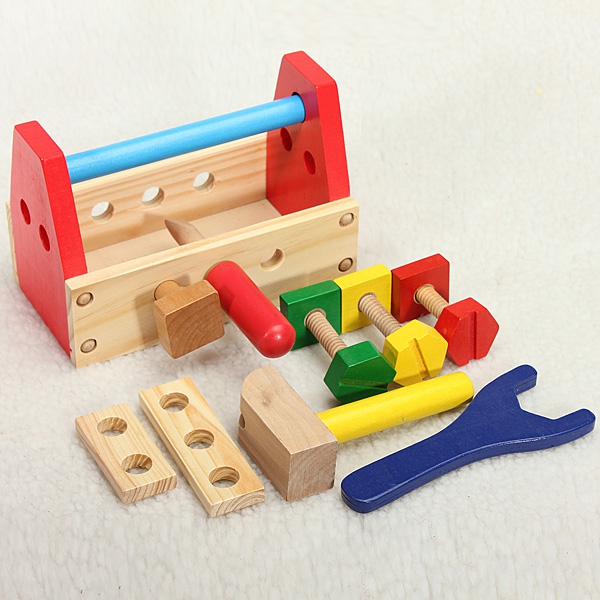 13Pcs Pretend Carpenter Toy Tool Craft Box Portable Wooden Set