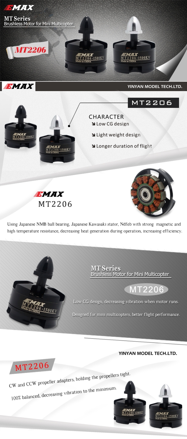 Emax MT2206 1500KV 1900KV Brushless Motor For Mini Multicopter