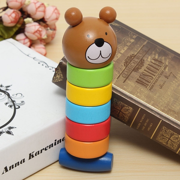 2 In 1 Wood Bear Striking Tower Children Education Creative Toy Multicolor