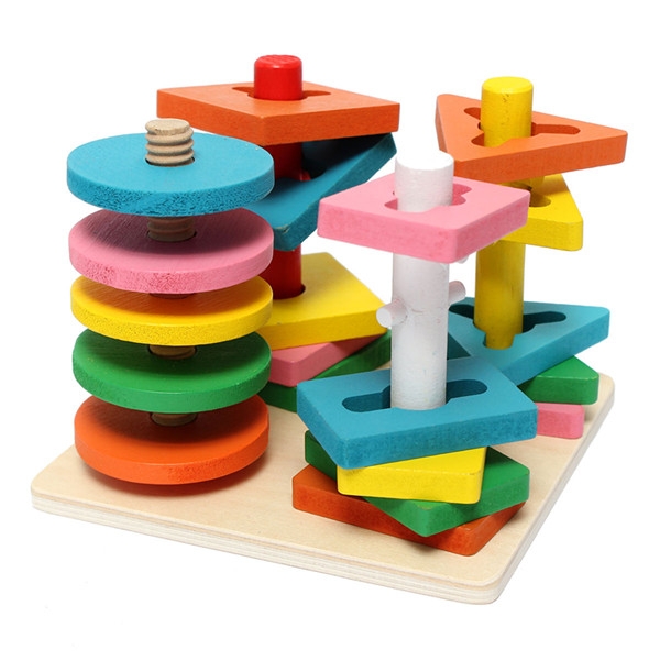 Wooden Blocks Creative Building Blocks Children Game Education Toy Multicolor