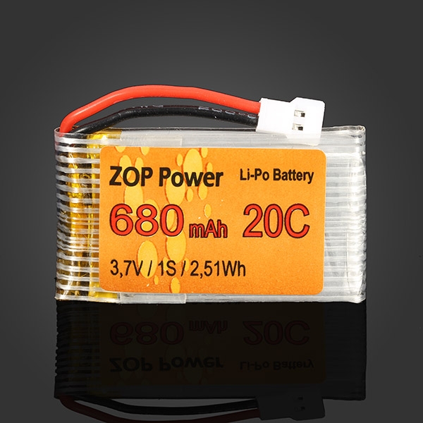 ZOP Power 3.7V 680mAh 20C Lipo Battery White Plug