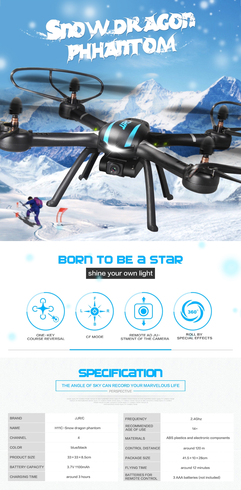 JJRC H11C With 2.0MP HD Camera 2.4G 4CH 6Axis One Key Return RC Quadcopter RTF