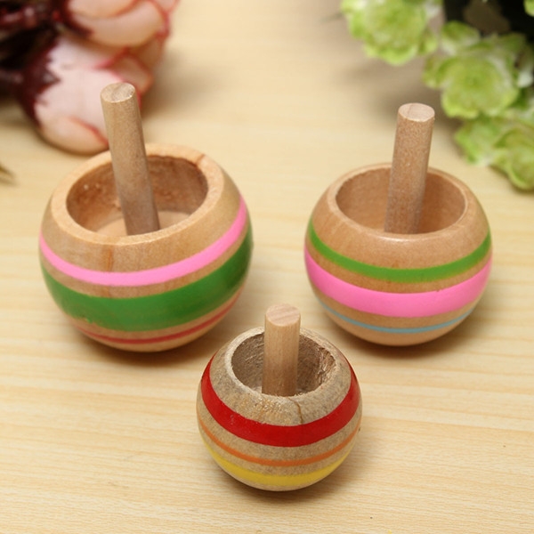 3PCS Trottola in Lengo Educational Wooden Kids Toy Spinning Top Spinner Classic