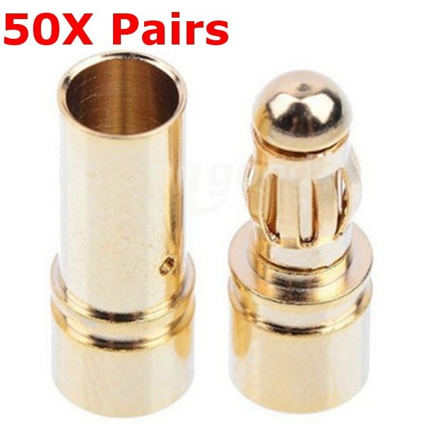 3.5mm Gold Bullet Banana Connector Plug For ESC Battery Motor 50 Pairs 