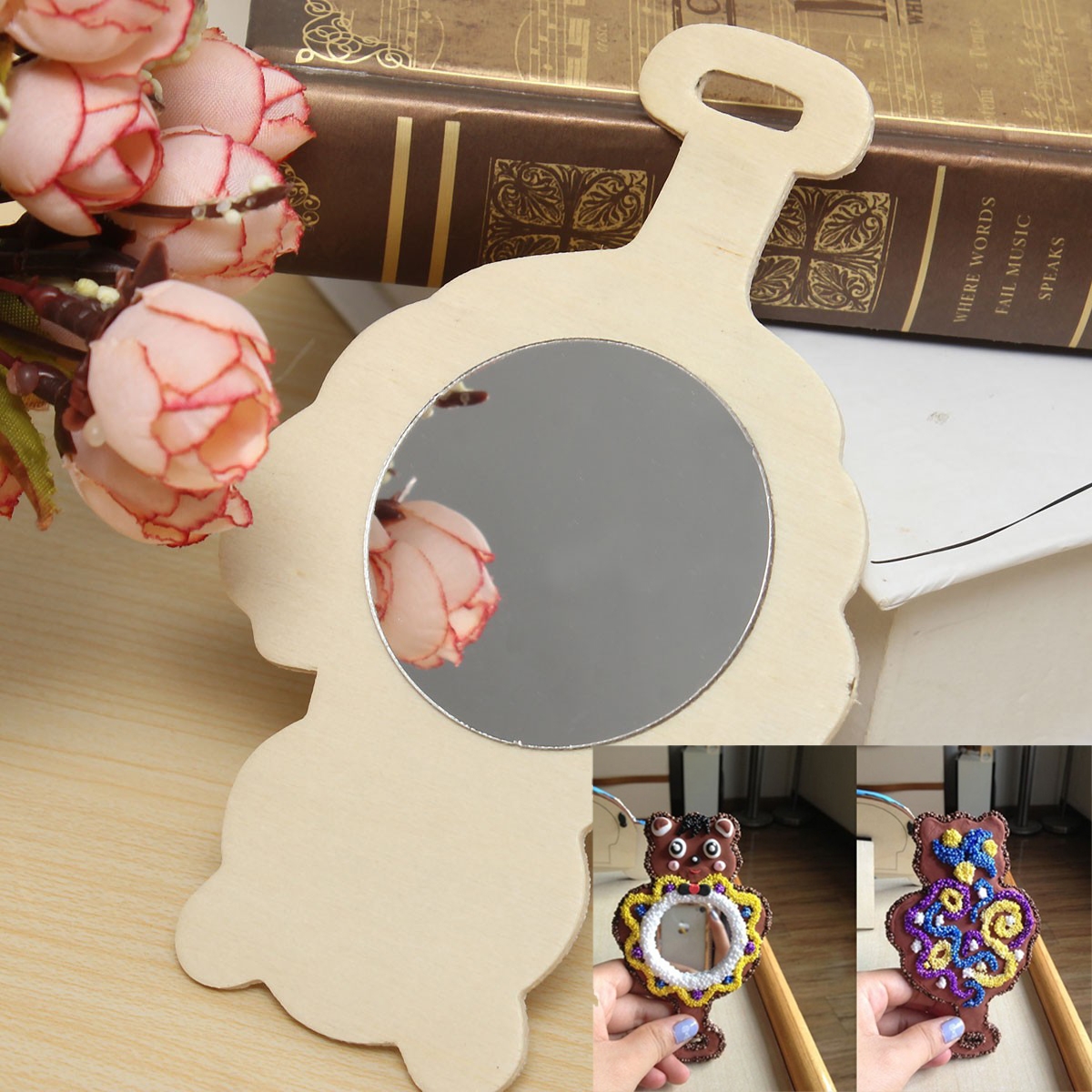 13*8CM Clean Wooden Mirror Creative Toys For Children Kids DIY Painting Design