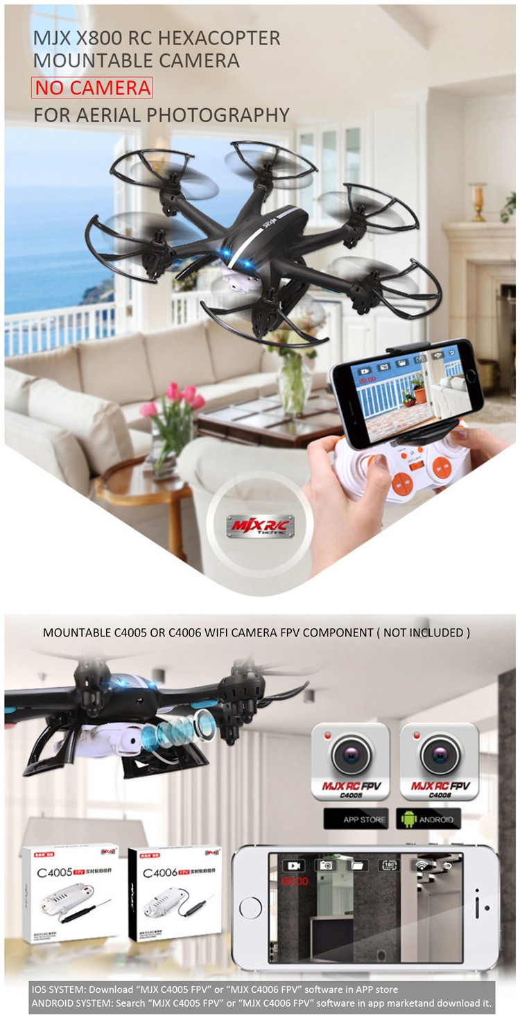 MJX X800 2.4G 4CH 6 Axis Gyro 720P FPV Set Fit 3D Roll Headless Mode RC Hexacopter RTF