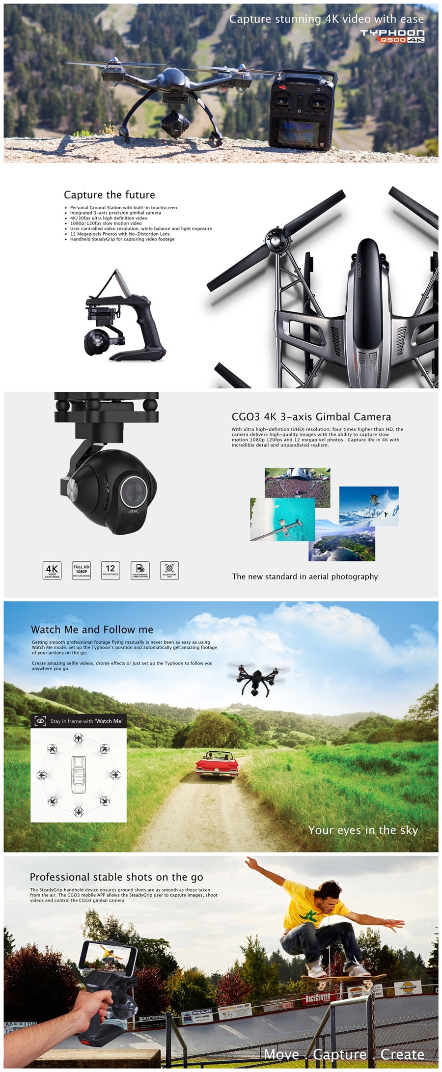 Yuneec Typhoon Q500 Double Electric 5.8G FPV With 4K Camera CGO3 3-Axis Gimbal RC Quadcopter RTF
