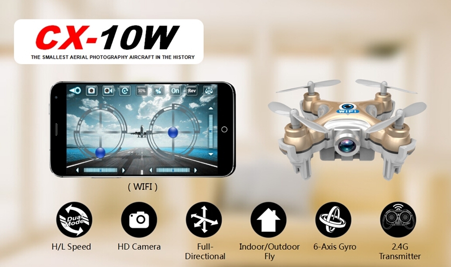 Cheerson CX-10W CX10W Mini Wifi FPV With 720P Camera 2.4G 4CH 6 Axis LED RC Quadcopter