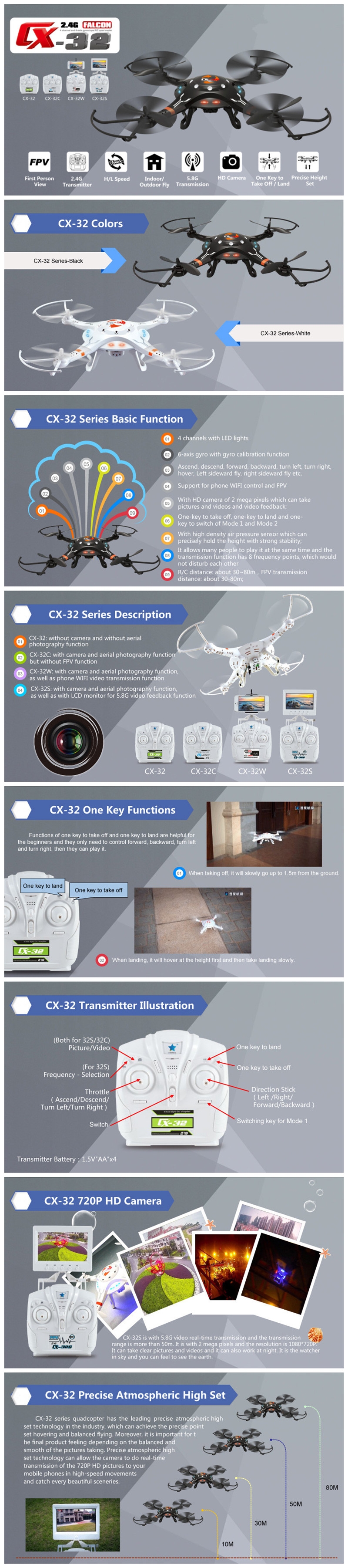 Cheerson CX-32S CX32S 5.8G FPV With 2.0MP HD Camera High Hold Mode RC Quadcopter RTF