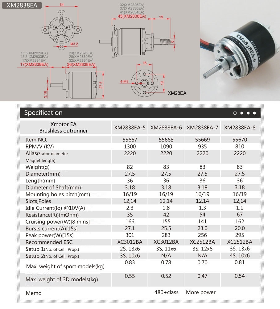 Dualsky Xmotor XM2838EA 2220 Brushless Outrunner Motor for RC Air Models