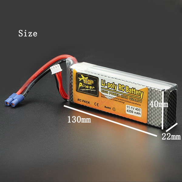 ZOP Power 11.1V 4200mAH 40C  Lipo Battery EC3 Plug 