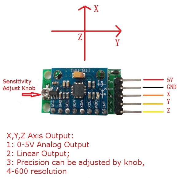 DH-6050 3 Axis Gravity Sensor Accelerometer Module MPU6050 Head Tracking Gimbal Control Module