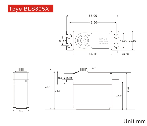 KST BLS815X 7.5KG Torque Metal Gear Servo for 550-700 Class Helicopter Tail