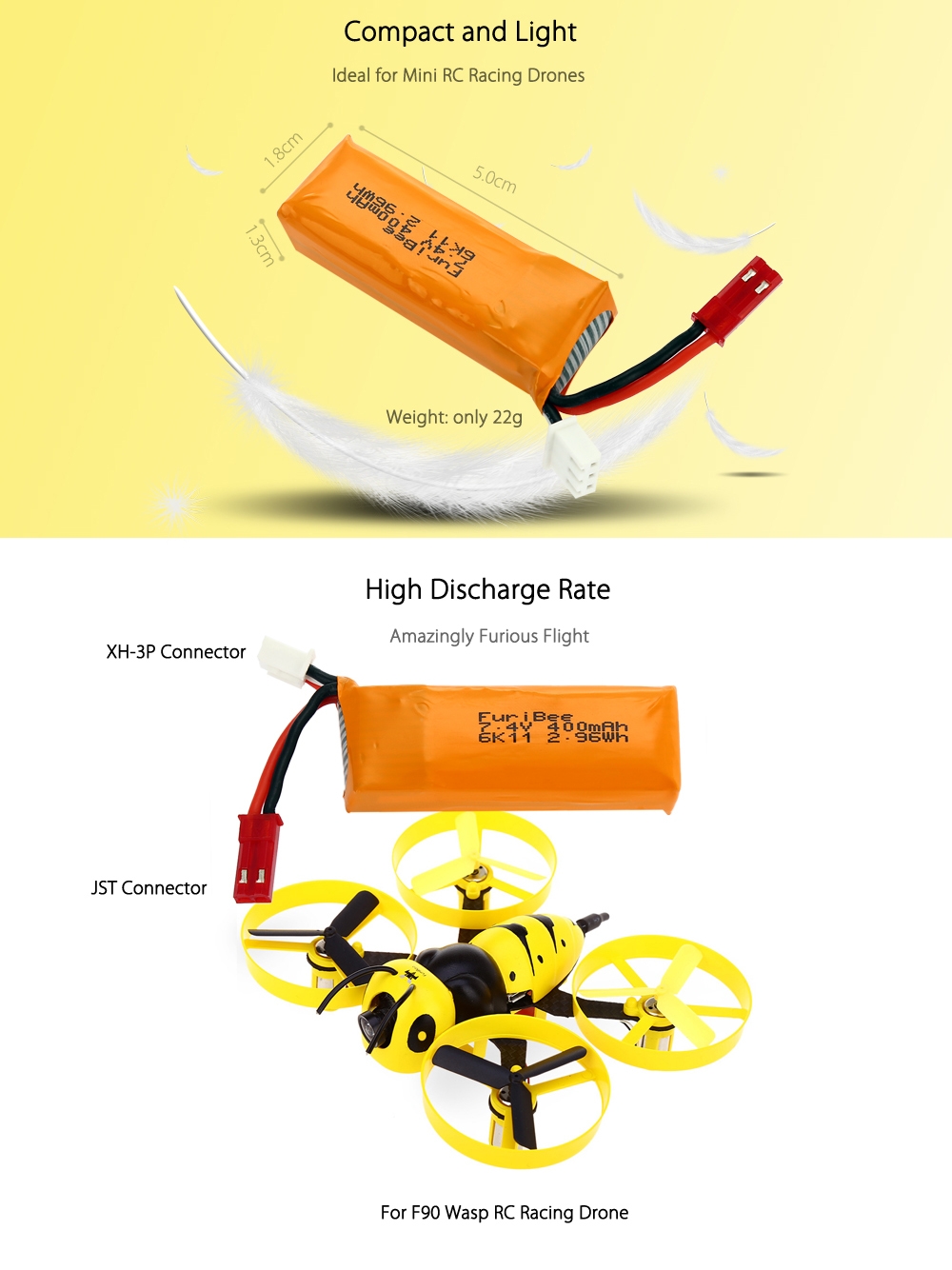 Original FuriBee 7.4V 400mAh 35C 2S Lithium-ion Battery