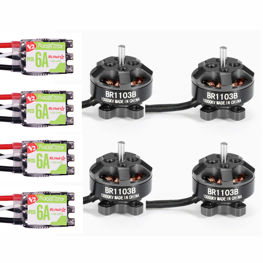 4X Racerstar Racing Edition 1103 BR1103B 10000KV Motor Black + RS6A V2 BB2 Blheli_S 6A ESC Dshot600