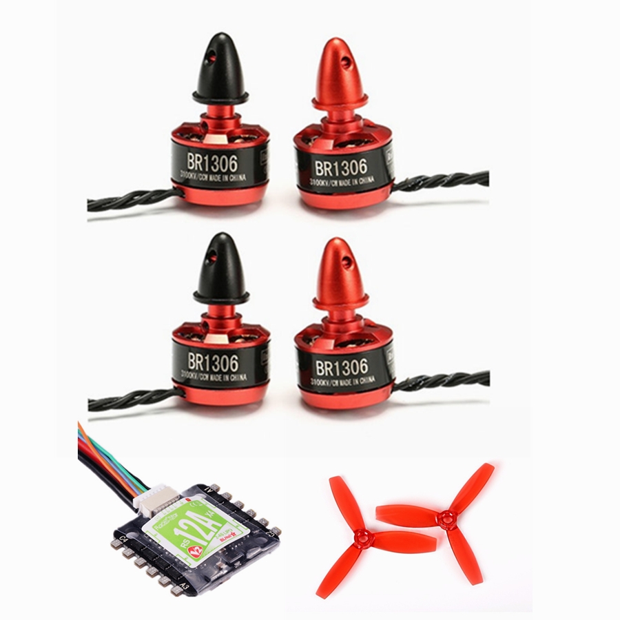 4X Racerstar BR1306 3100KV Motor + RS12Ax4 12A Blheli_S ESC + 5 Pairs DYS 3045 3 Blade Propeller