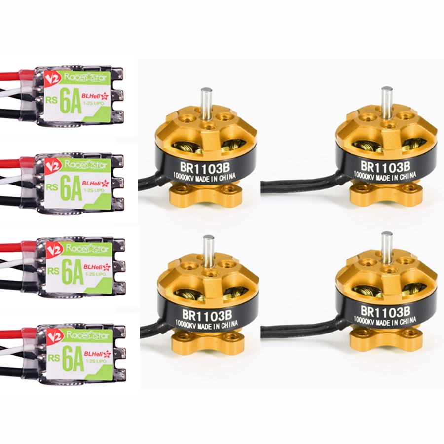 4X Racerstar Racing Edition 1103 BR1103B 10000KV Motor Gold + RS6A V2 BB2 Blheli_S 6A ESC Dshot600