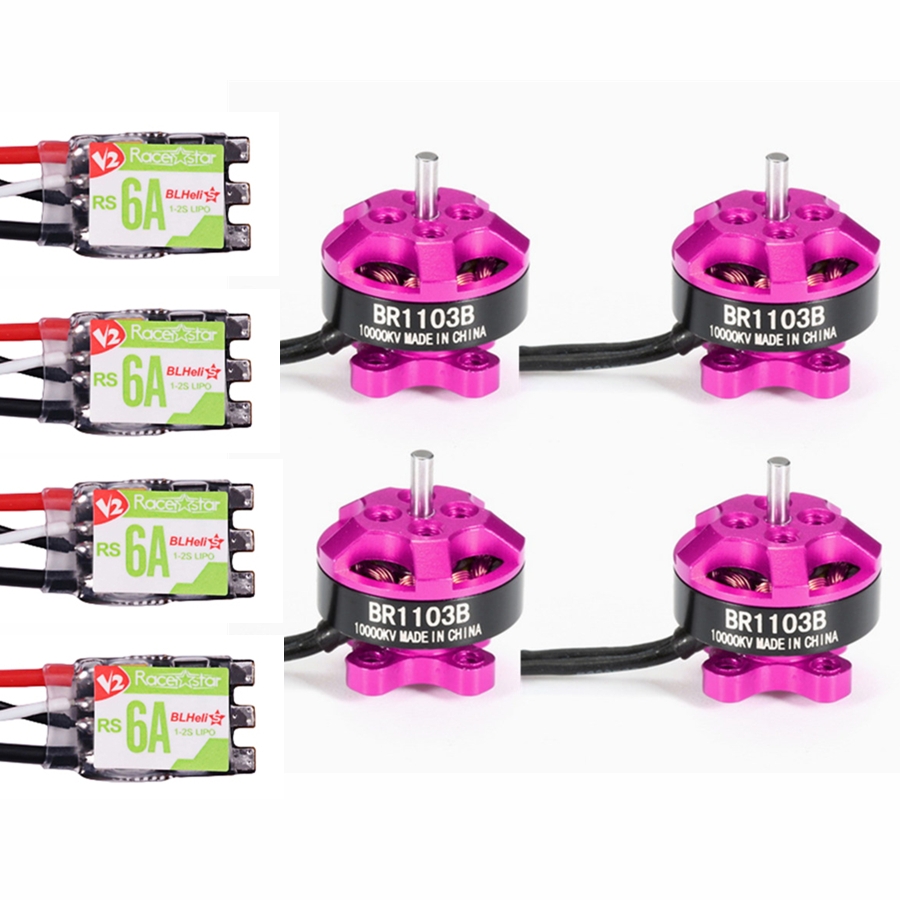 4X Racerstar Racing Edition 1103 BR1103B 10000KV Motor Pink + RS6A V2 BB2 Blheli_S 6A ESC Dshot600