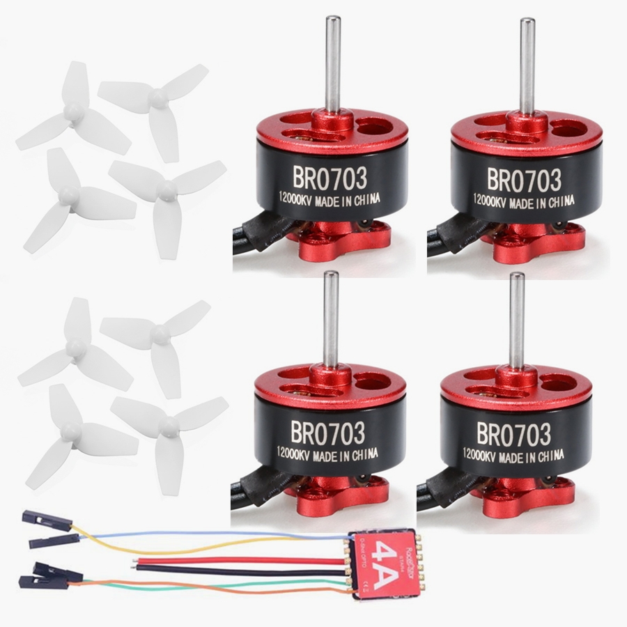 4X Racerstar 0703 BR0703 12000KV 1-2S Motor + Star4 4A 1S Blheli_S Dshot600 ESC + 40mm 1.5 Inch Prop